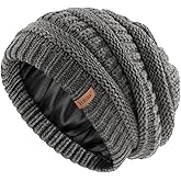 FURTALK Womens Satin Lined Knit Beanie Slouchy Winter Hats Skull Soft Warm Cap