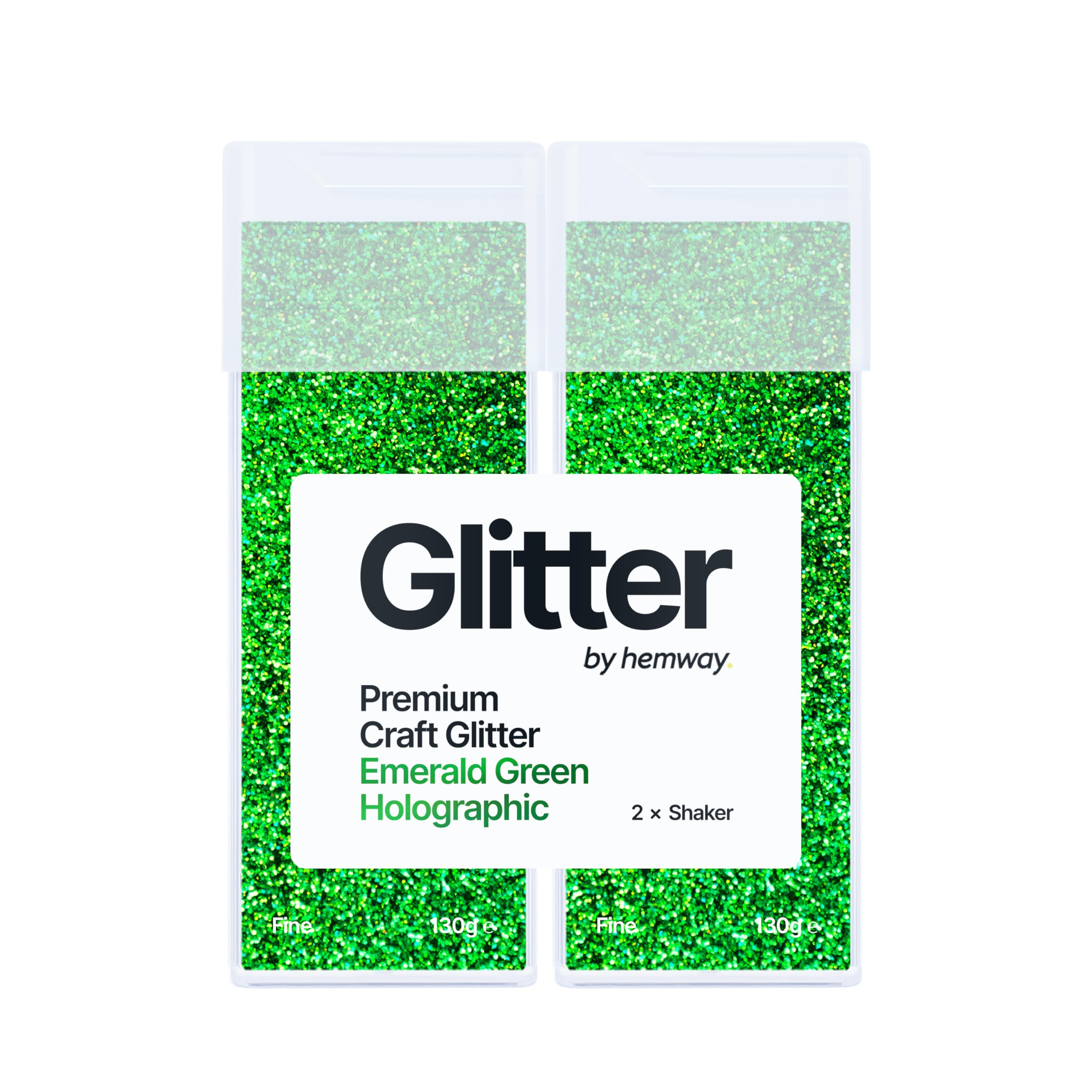 Hemway Glitter Shaker Emerald Green Holographic 130g x2 Pack Fine, Craft Glitter Shakers for Resin & Epoxy Crafts, Christmas Art Supplies, Nail, Body, Face, Eye, Festival, Crafting, Slime, Sparkle