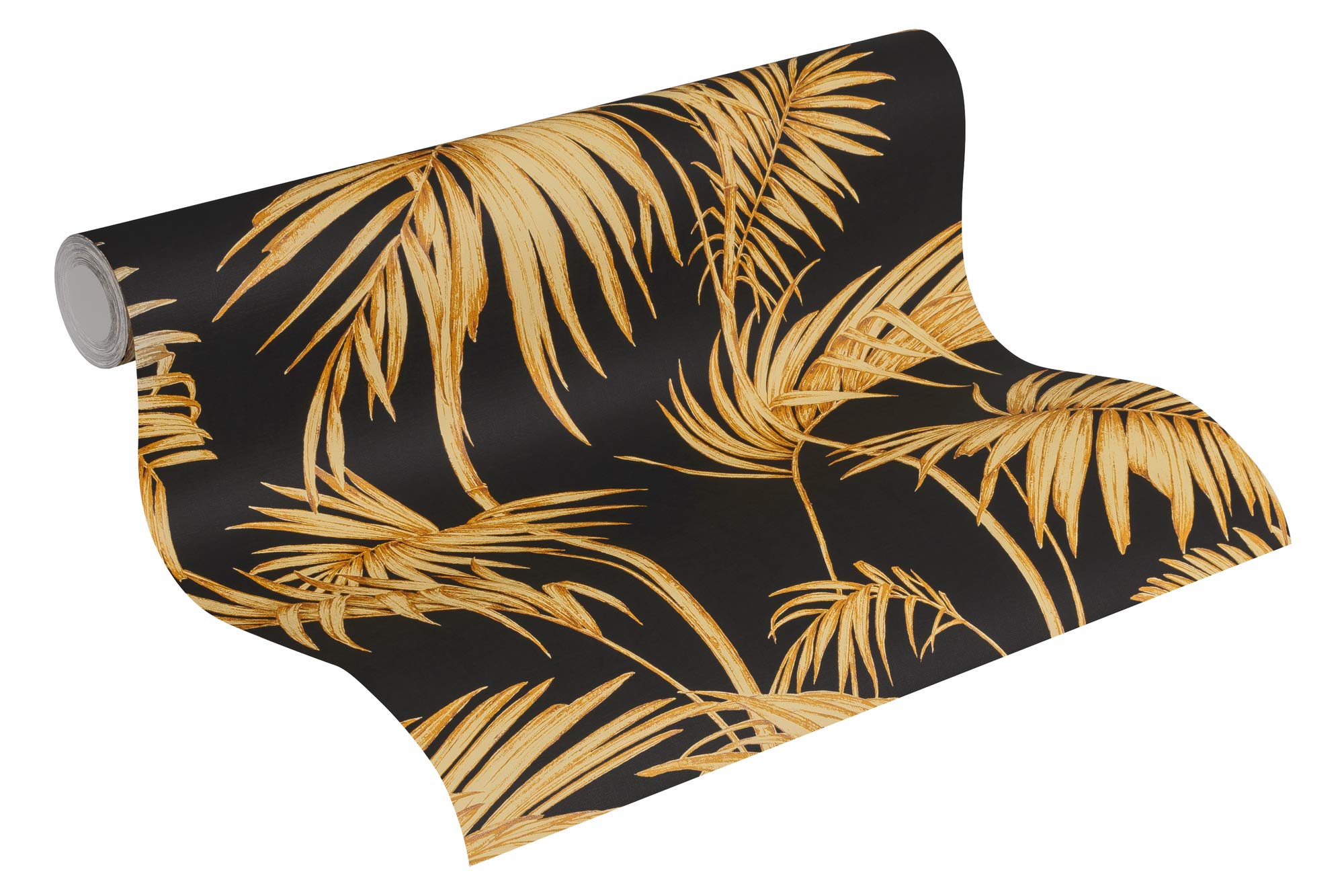 Livingwalls Palm Wallpaper Metropolitan Stories Non-Woven Lola - Paris 10.05 m x 0.53 m Gold Black Orange Made in Germany 369195 36919-5