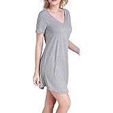 Chamllymers Cotton Sleep Shirts for Women Soft Sleepwear Loose Fit Night Shirts V-neck Nightwear