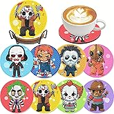 8 PCS Halloween Diamond Art Coasters Kit-Horror Diamond Painting Coasters Kits with Holder for Beginners,Crafts Kits for DIY Coaster for Adults as Gift Home Decors