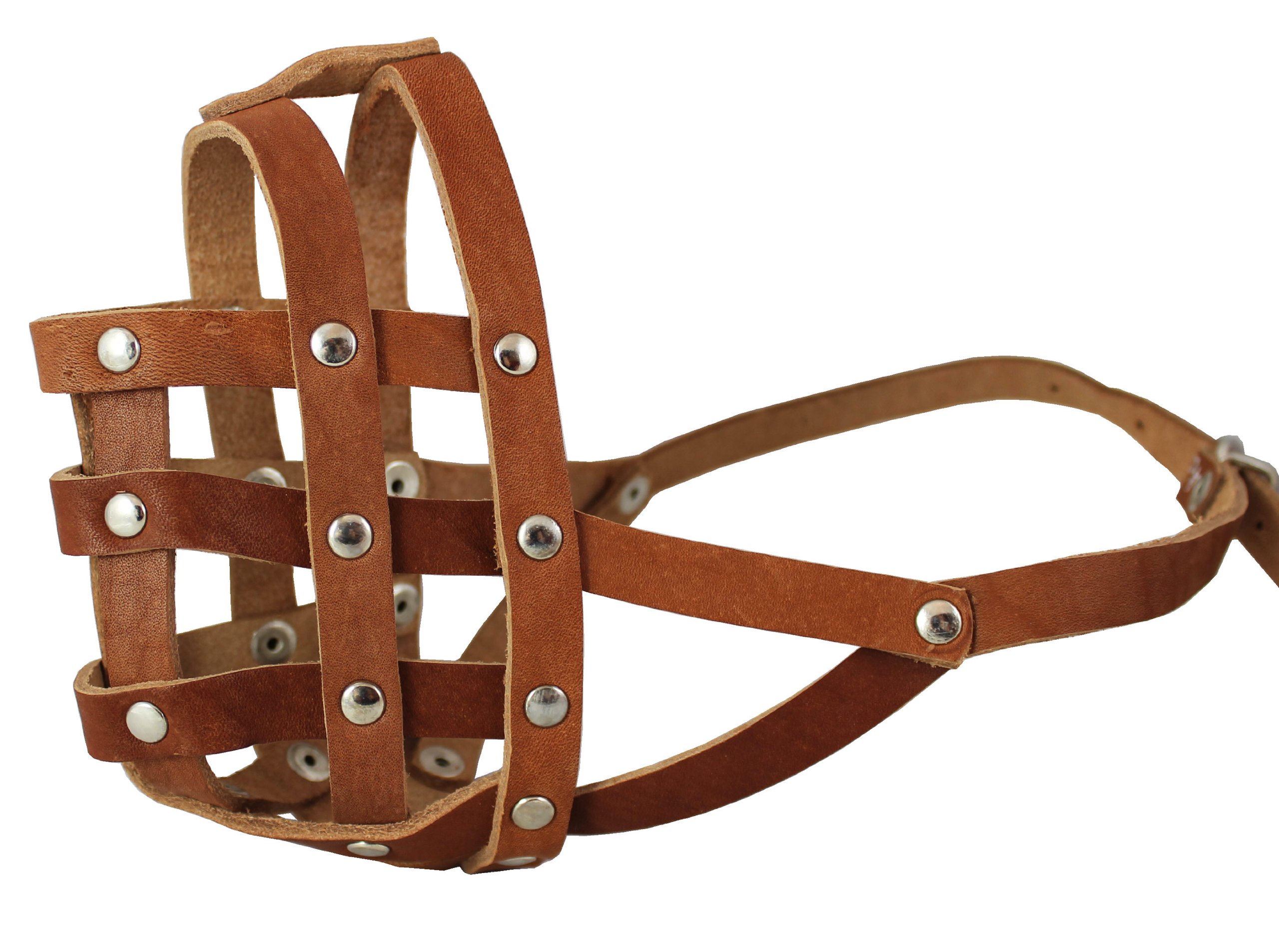 Real Leather Dog Basket Muzzle #110 Brown - Bulldog (Circumference 13.7", Snout Length 2.75")