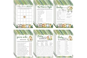 Jetec 302 Pcs Safari Animal Theme Baby Shower Games, 6 Games, 50 Sheets Each, Shower Party, Word Scramble, Baby Word Search, Predictions and Advice, The Price is Right