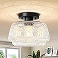 OYKYOHEI Semi Flush Mount Ceiling Light, Globe Glass Ceiling Light Fixture, Black Close to Ceiling Lighting, Indoor Kitchen Lighting for Hallway Porch Corridor Bedroom, Bulb Not Included