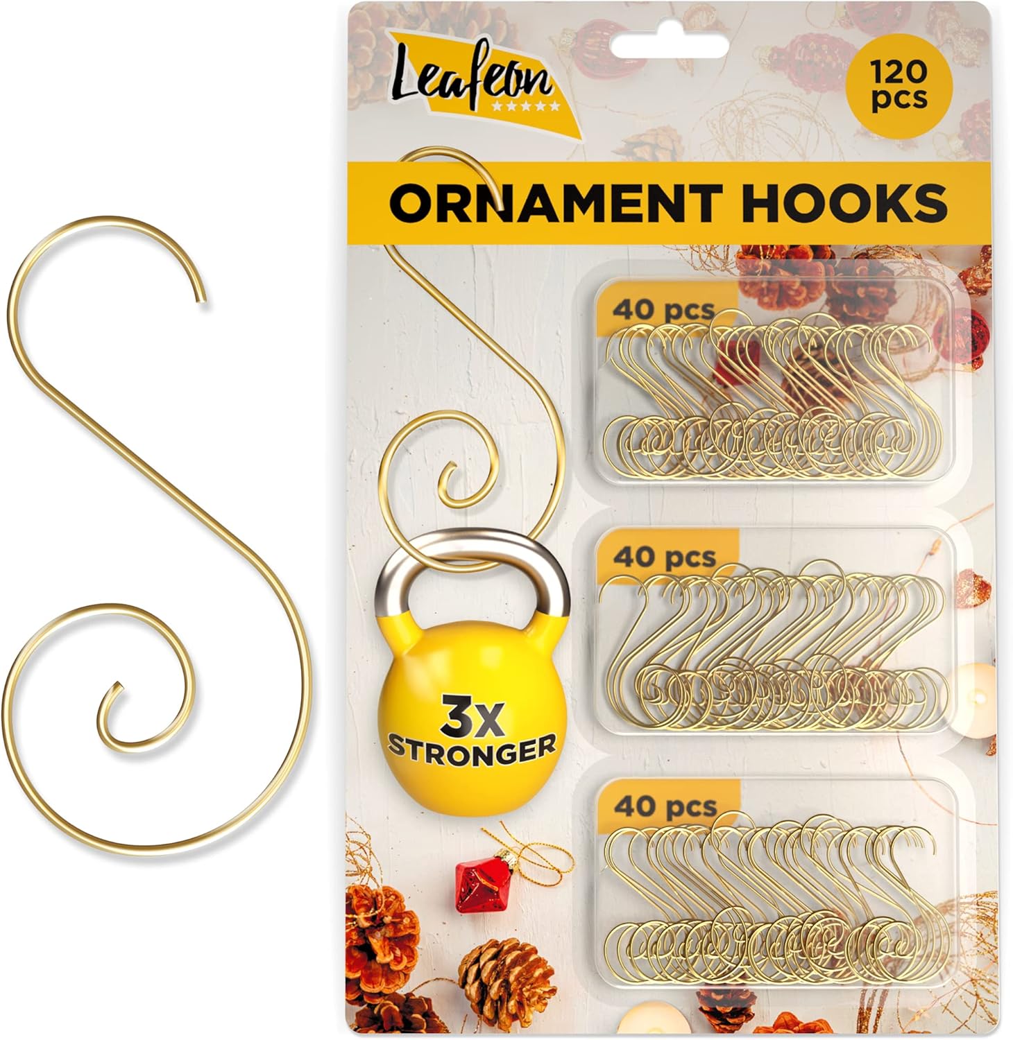 Ornament Hooks - 120 pcs Christmas S-Shaped Ornament Hooks - Perfect Ornament Hooks for Christmas Tree Decoration (Gold)
