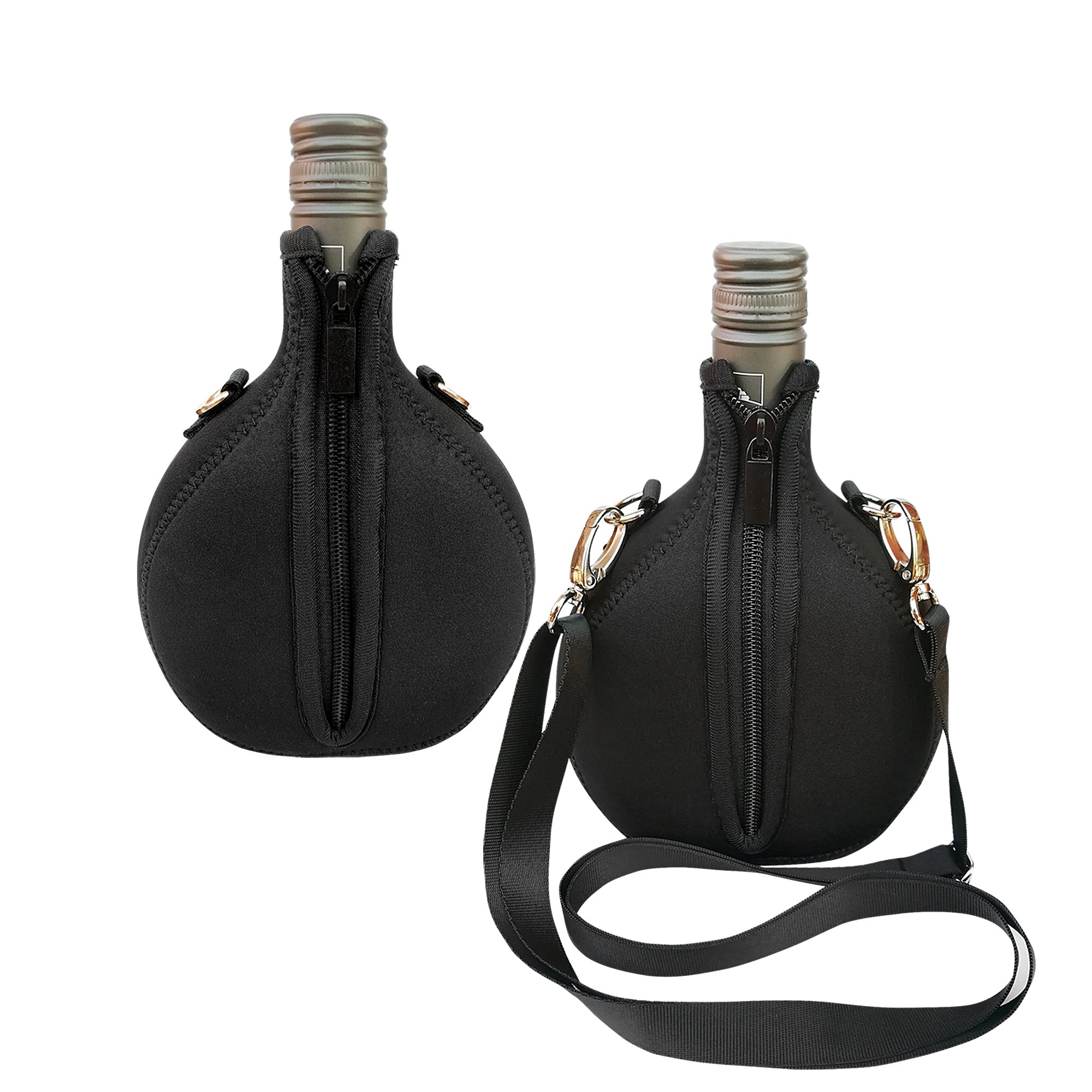 Eff Em Concept BocksCooler for Bocksbeutel Bottles Wine Bottles for Wine Hiking, Wine Resistant, Wine Drinking, Garden Party (Black, Pack of 2)