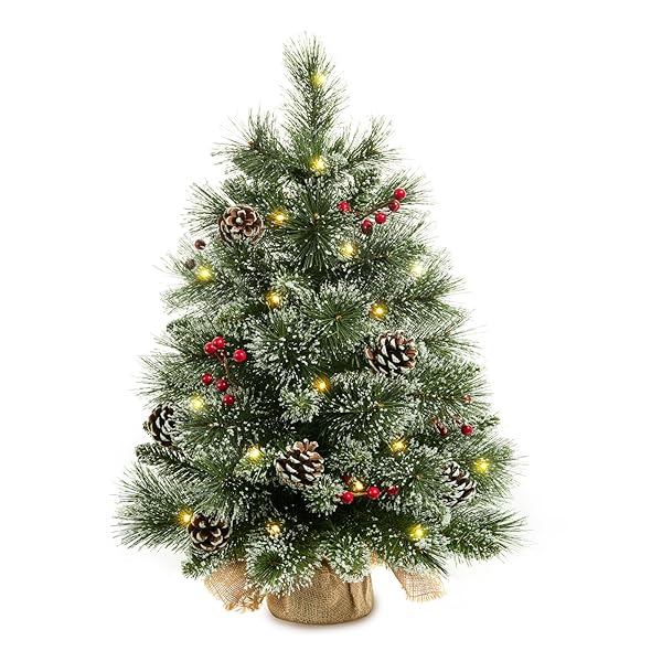 24″ MINI CHRISTMAS TREES WITH FLOCKED PINE NEEDLES,...