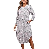 PNAEONG Nightgowns for Women Soft Cotton Long Sleeve Night Gowns Adult Sleepwear V Neck Nightshirt Comfy Sleepshirts