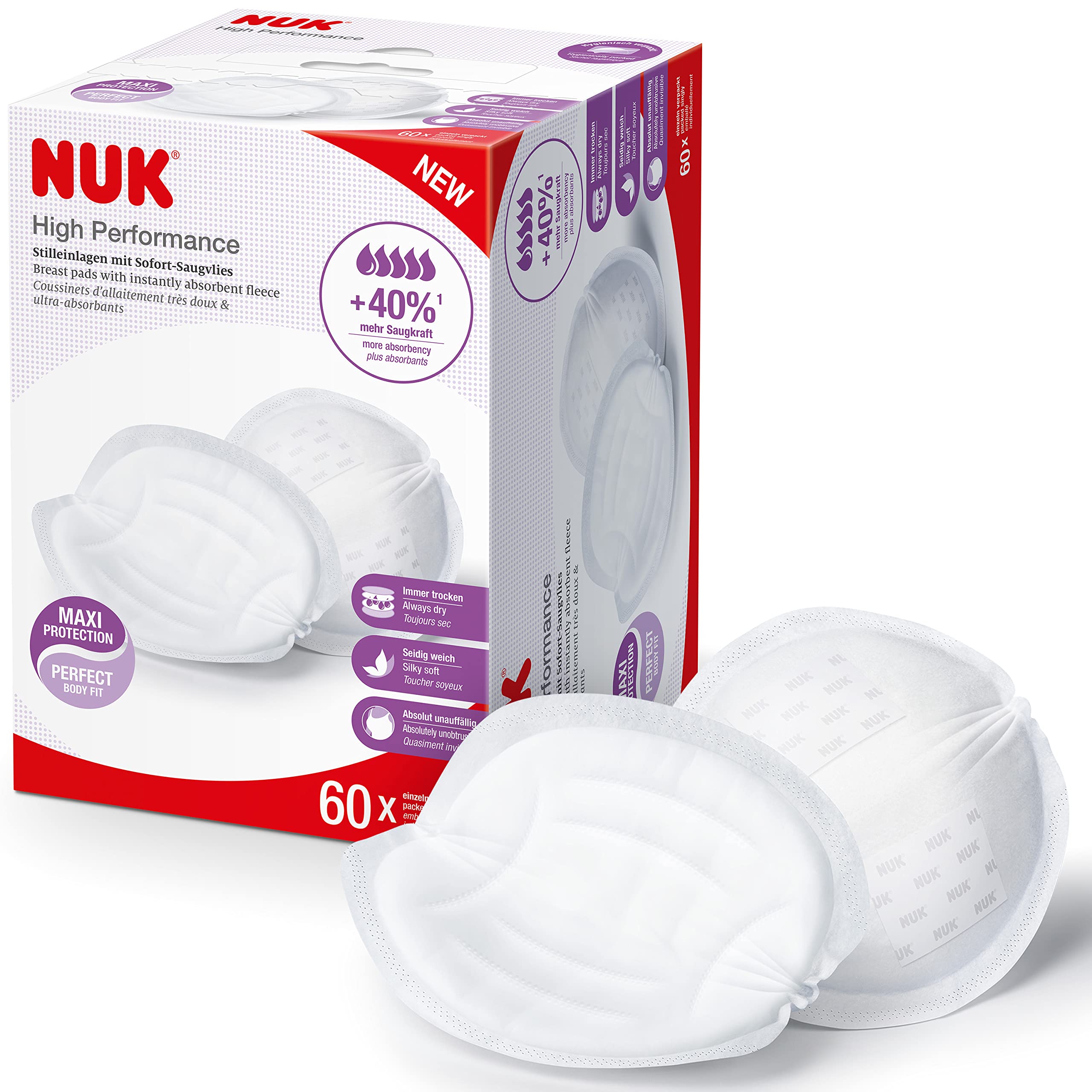 NUK High Performance Breast Pads, Pack of 60, White