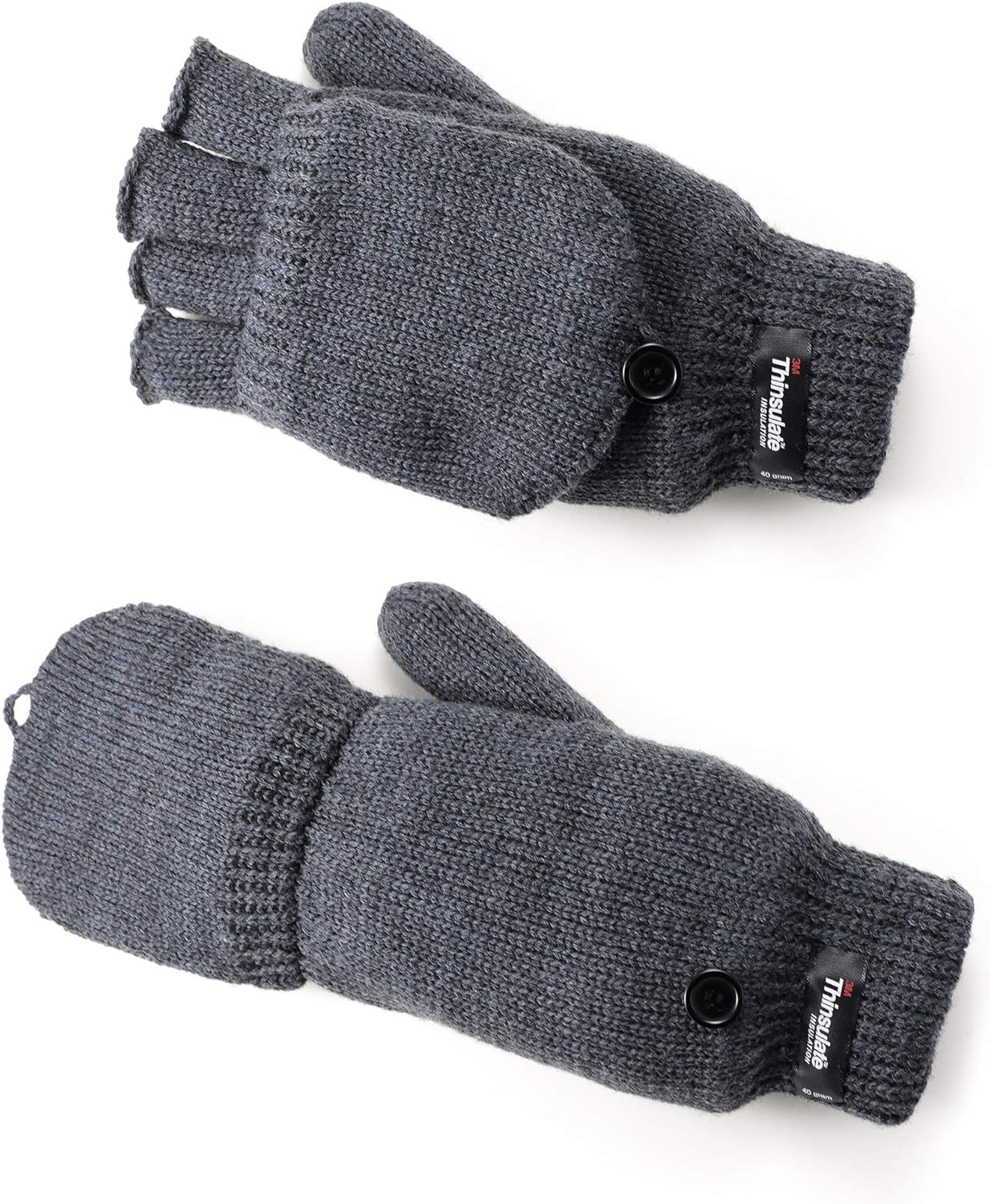 Flammi Men's Convertible Mittens Thinsulate Insulation Fleece Lined Warm Knit Half Fingerless Gloves with Mitten Cover (Dark Grey) at  Men’s Clothing store