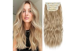ZQIAN BEAUTY 20 Inches Blonde Hair Extensions Clip ins, 4Pcs Curly Synthetic Clip in Hair Extensions (Color: Dark Blonde with Bleach Blonde Highlights)