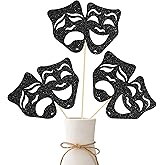 umoni Comedy Tragedy Mask Centerpiece Sticks Glitter Black Theatrical Mask Table Decorations 12PCS Theatrical Masks Party Table Toppers Film Birthday Decor for Movie Night Drama Party Supplies