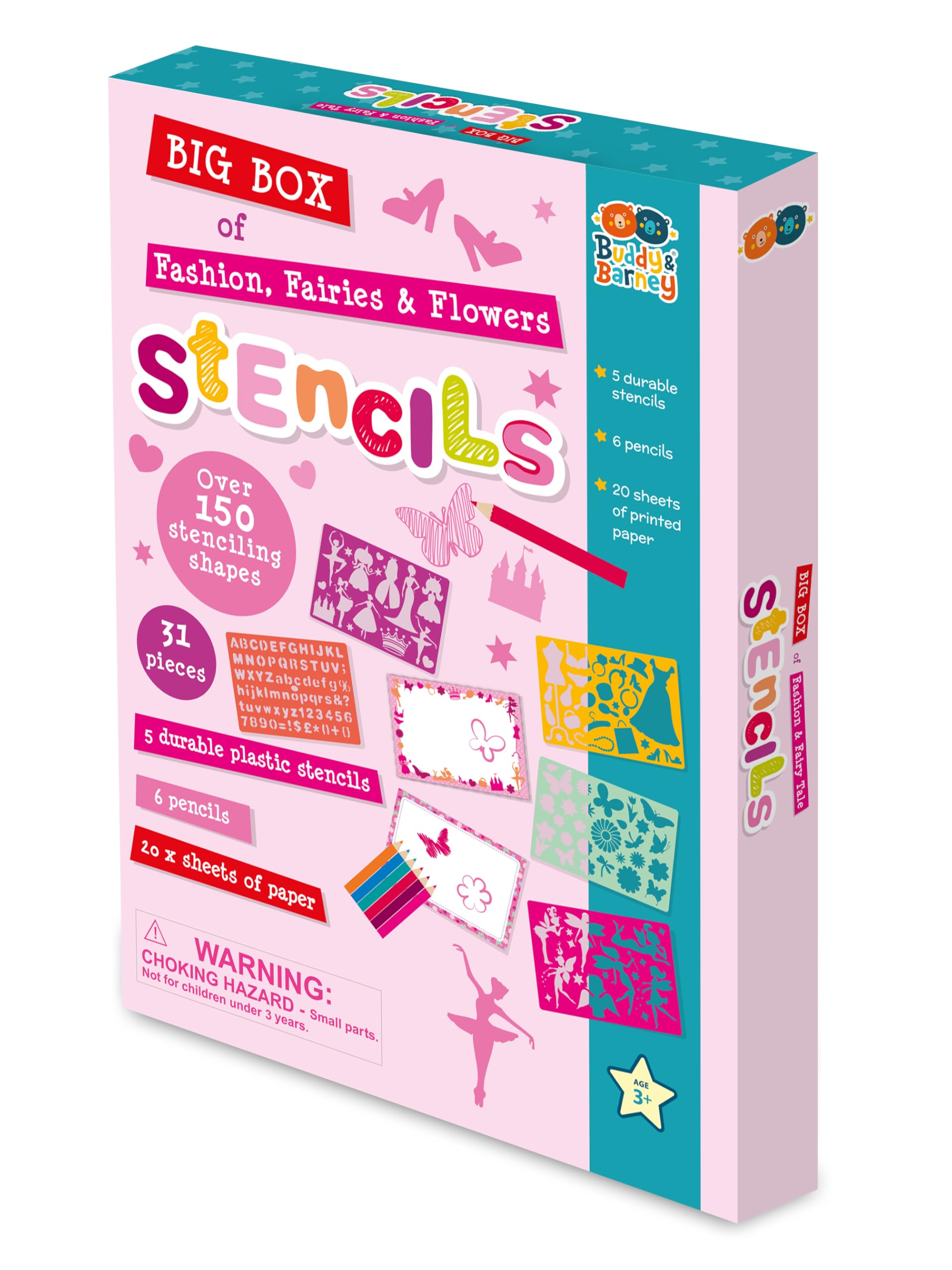 Buddy & Barney | Fashion, Fairies, Unicorns & Princesses Stencil Box Set - Stencilling Arts and Crafts Kit for children kids BB022