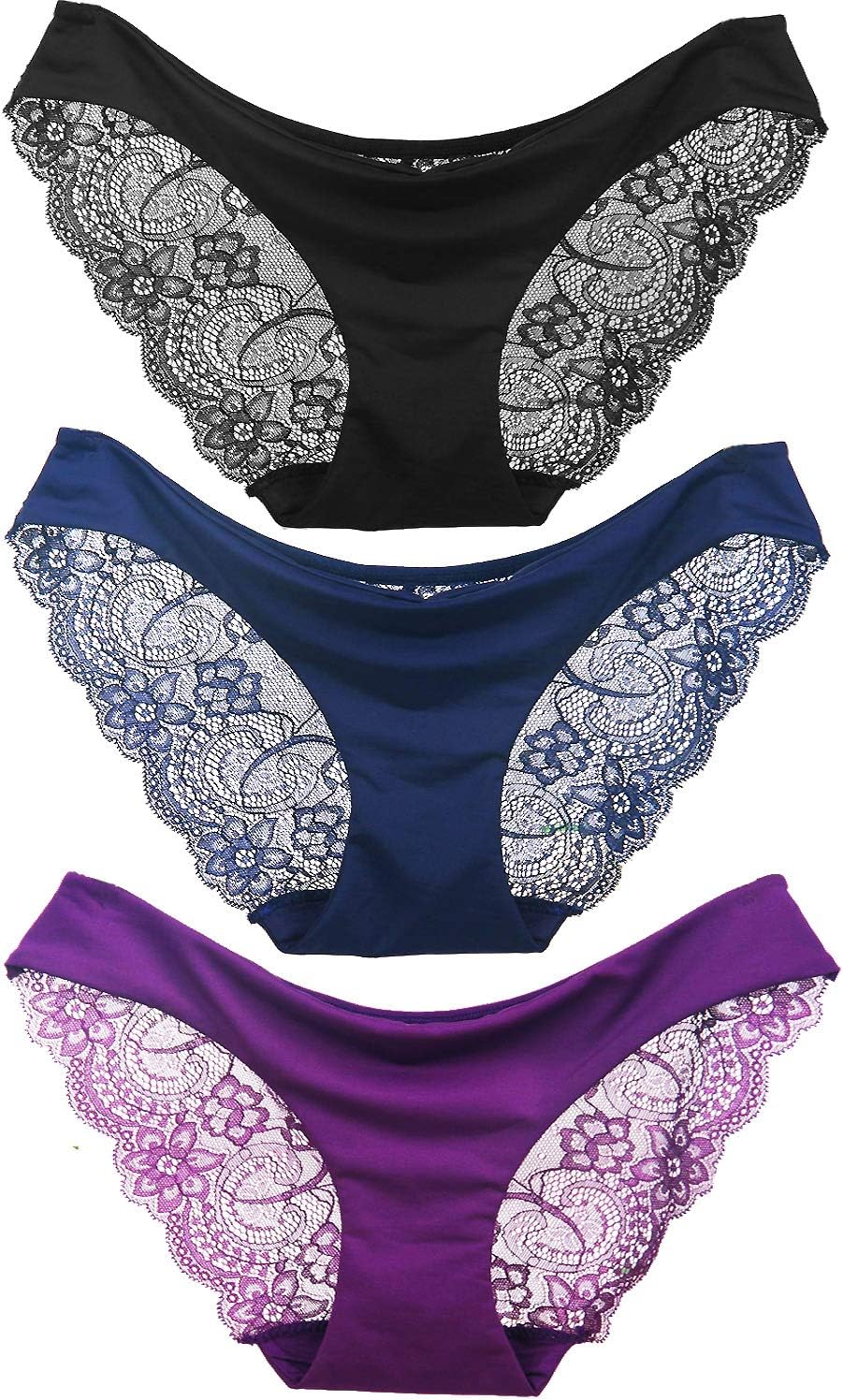 Kingfung 3-6 Pack Women's Invisible Seamless Bikini Underwear Half Back Coverage Panties