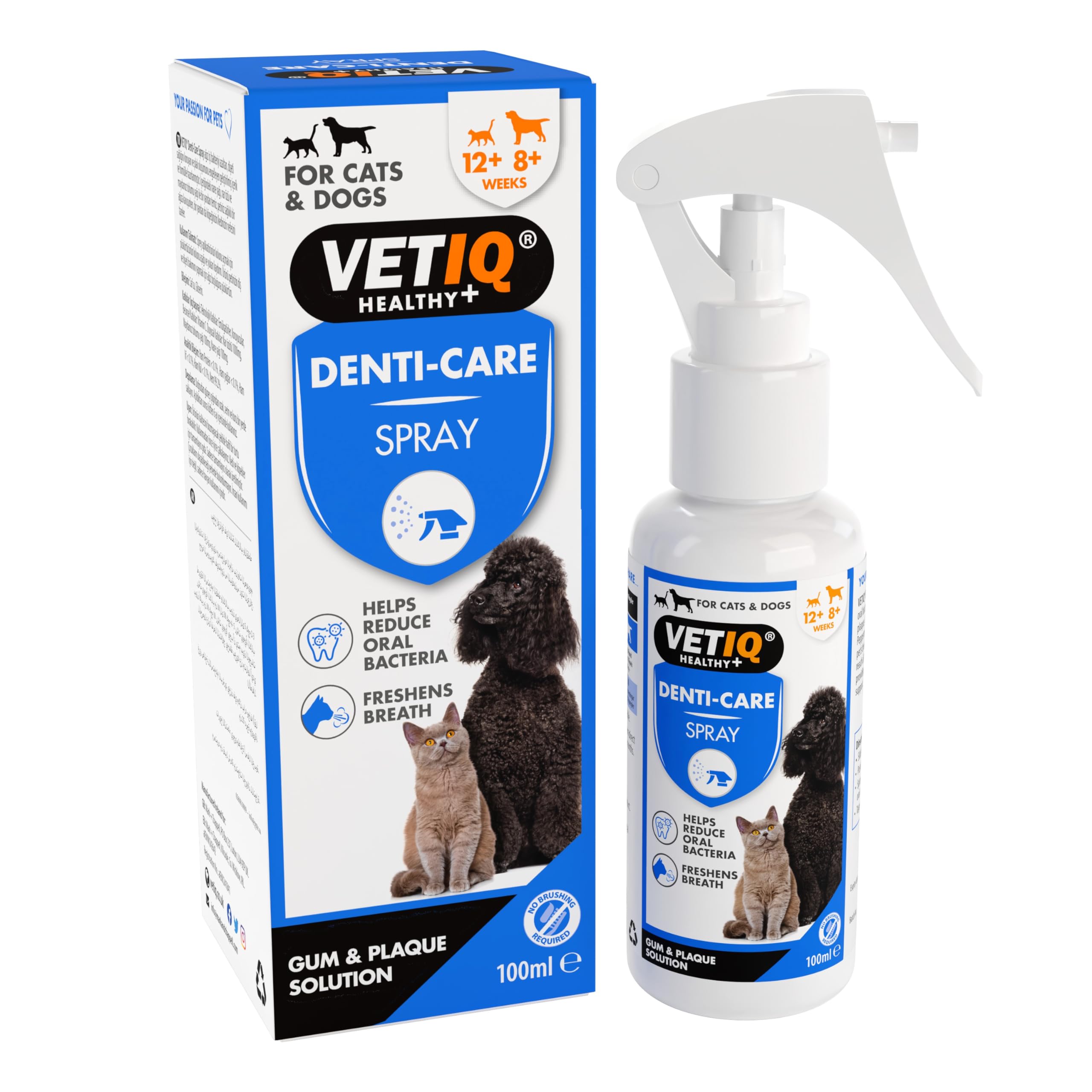VETIQ Denti-Care Dental Spray for Dogs & Cats – No Brushing Required, Helps Reduce Oral Bacteria, Supports Gum Health, Freshens Breath with Pomegranate & Peppermint – 100ml