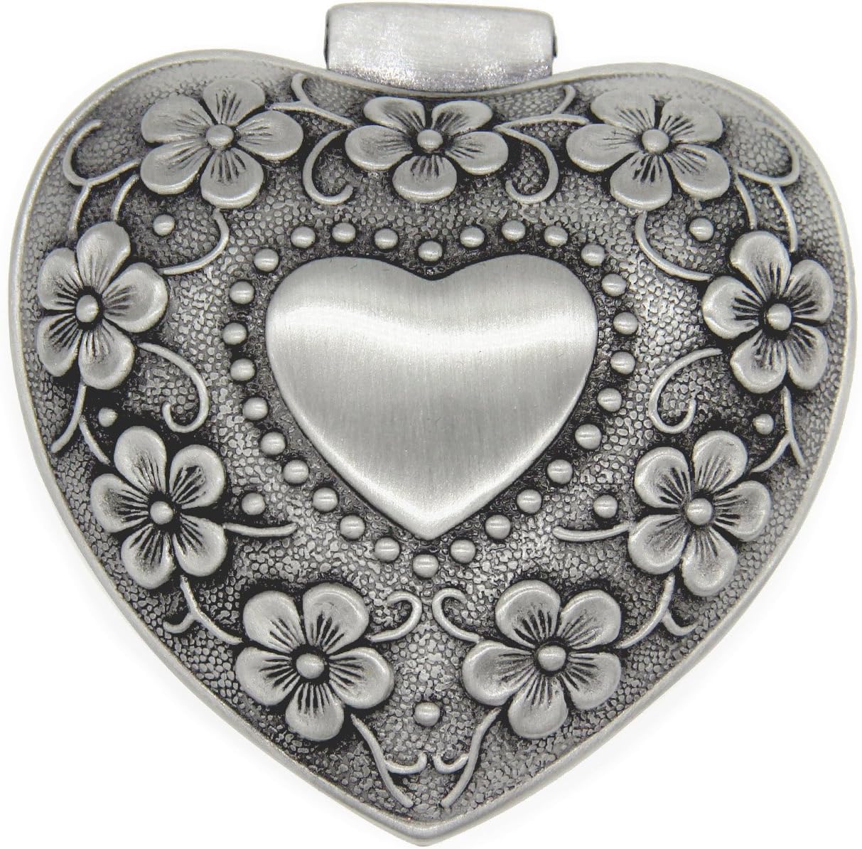 AVESON Classic Vintage Antique Heart Shape Jewelry Box Ring Small Trinket Jewellery Storage Organiser Chest Gift for Girls Ladies Silver - Image 3