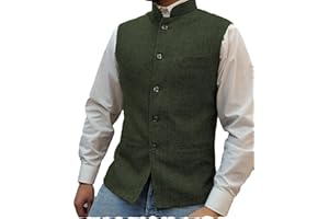 Tuikayoo Mens Herringbone Wool Vests Suit Business Tweed High Collar Waistcoats Slim Fit