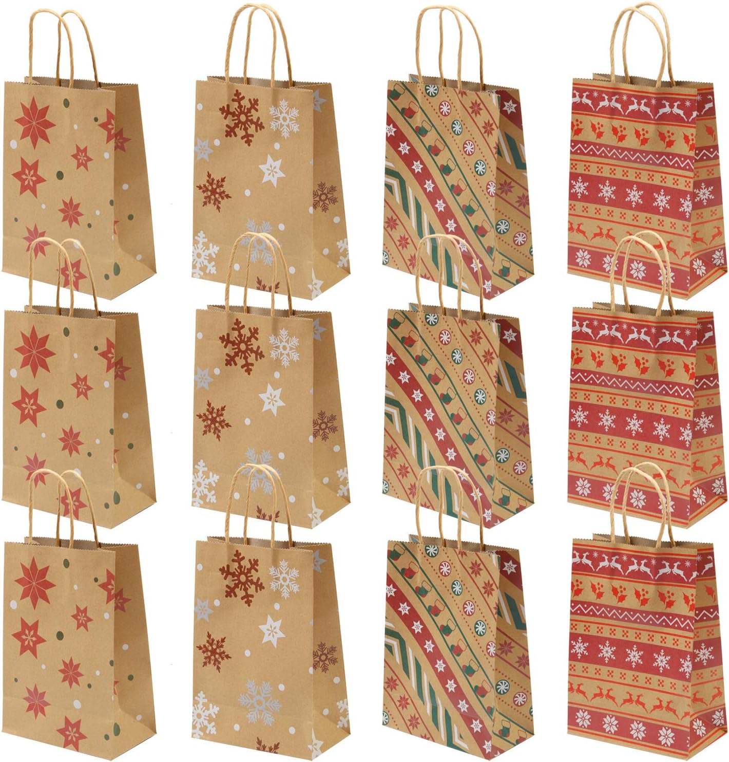 Elcoho 12 Pieces Christmas Kraft Gift Bags Shopping Bags Holiday Party Bag Christmas Gift Paper Bags with 18 Sheets Christmas Tissue Paper for Christmas Decorations: Toys & Games