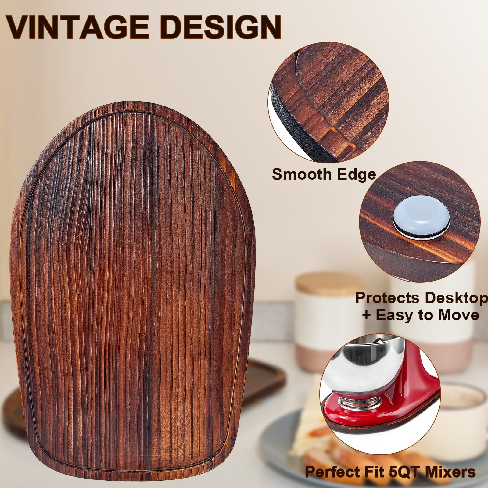 Mixer Slider Mat for Kitchen Aid Bowl Lift 4.5-5 Qt Stand Mixer Kitchenaid Mixer Accessories, Appliance Sliders for Kitchen Appliance Wood Sliding Tray for Stand Mixer