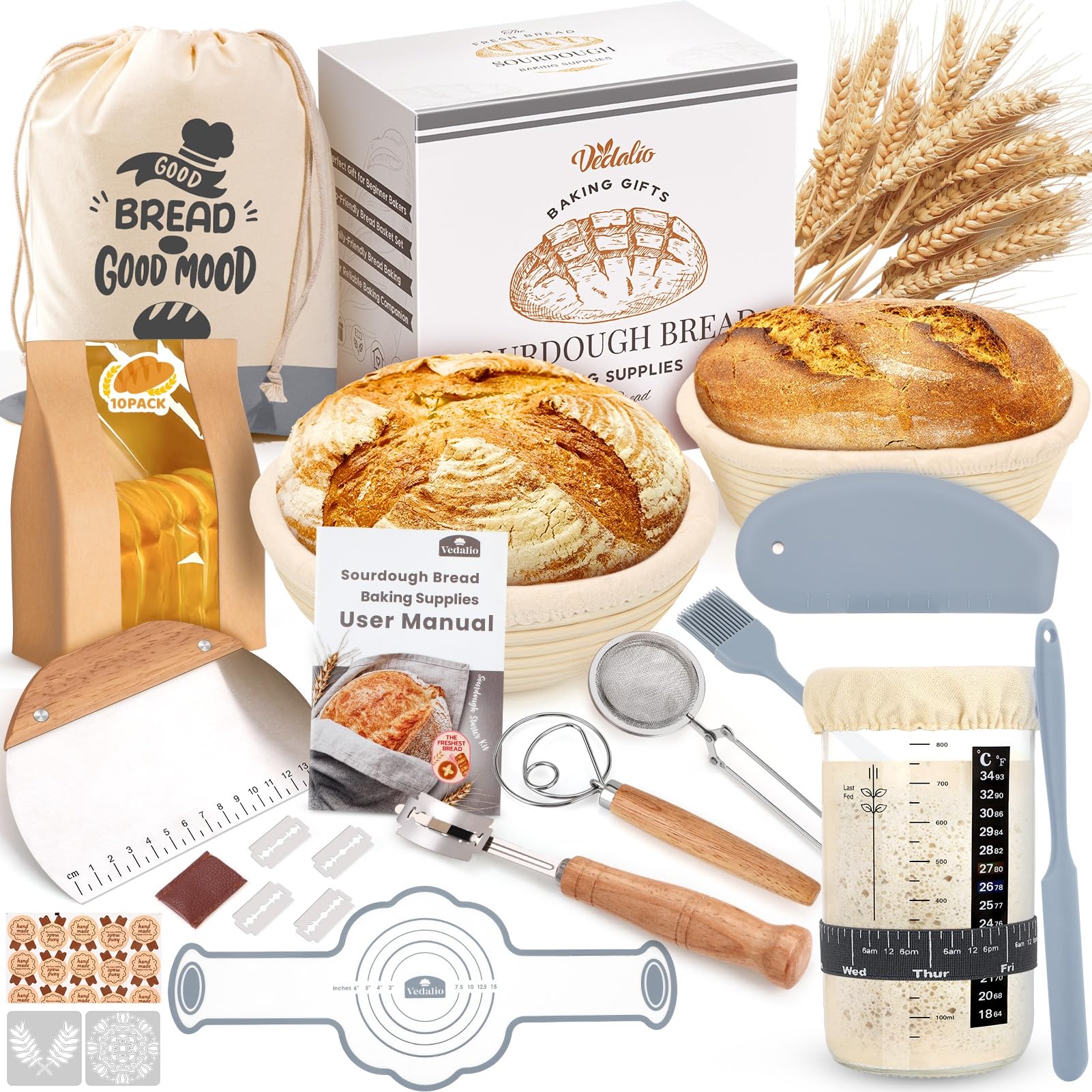 Photo 1 of Sourdough Starter Kit, Sourdough Bread Baking Supplies, Bread Proofing Basket, Sourdough Kit for Modern Home and Kitchen, Sourdough Bread Basket, Sour Dough Kit Tools, Bread Making Tools Kit