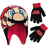 Nintendo boys Winter Hat and Kids Gloves Set, Super Mario Beanie for Ages 4-7