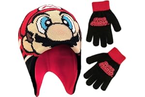 ABG ACCESSORIES Nintendo boys Winter Hat and Kids Gloves Set, Super Mario Beanie for Ages 4-7
