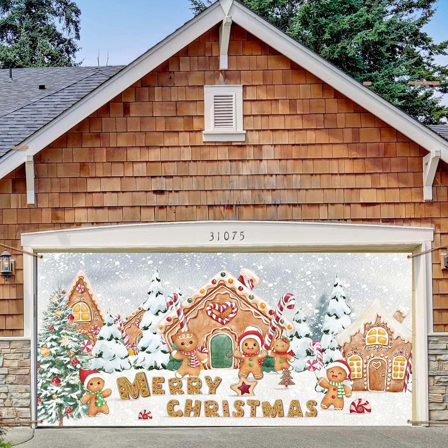 Garage Door Decorations - Christmas Outdoor Garage Door Banner Gingerbread House Large Christmas Backdrop Decoration Door Cover Decoration for Christmas Holiday Outdoor Garage Door Home Wall Decorations 6 x 13 ft