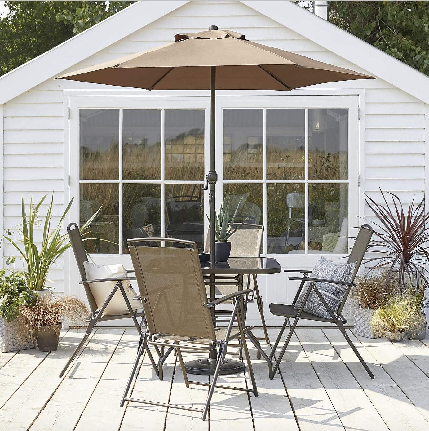 Opulence Trading Sturdy Outdoor Foldable Bronze 4 Seat Dining Set (4 Chair & 1 Table)