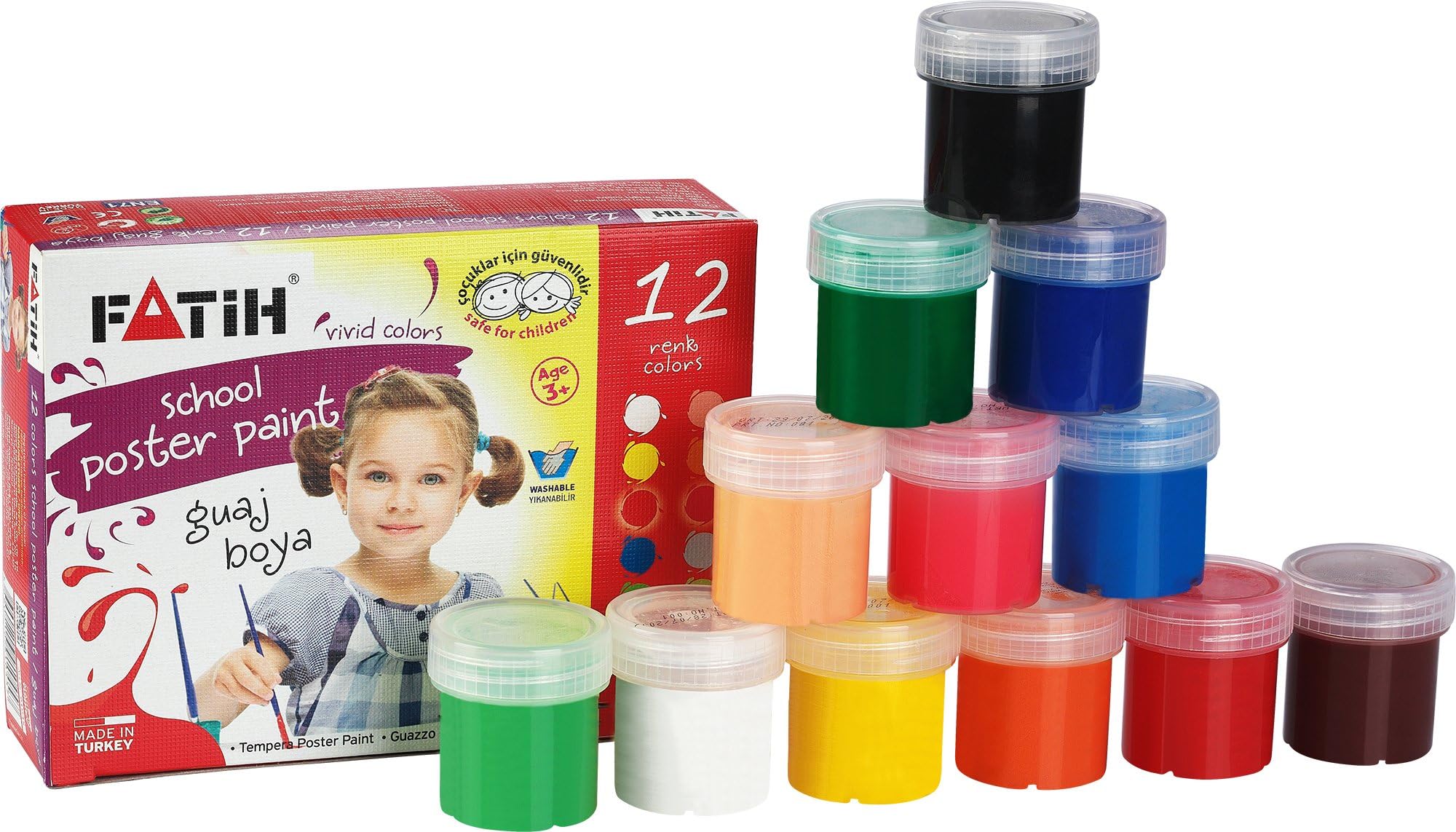 12 Quality Poster Gouache Tempera Paints. Non-Toxic & Washable in 12 x 25ml Colours.