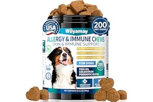 Woyamay 200 Dog Allergy Relief Chews for Dogs Itchy Skin Relief, Anti Itch for Dogs Ears & Paw Relief, Itchy Dog Skin Relief for Seasonal Allergy, Omega 3 Fish Oil, Turmeric & Colostrum Immune Support