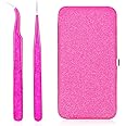 2PCS Eyelash Extension Lash Tweezer Sets Stainless Steel Lash Tweezers for Volume False Lash Application Packed in cosmetic Storage Bag