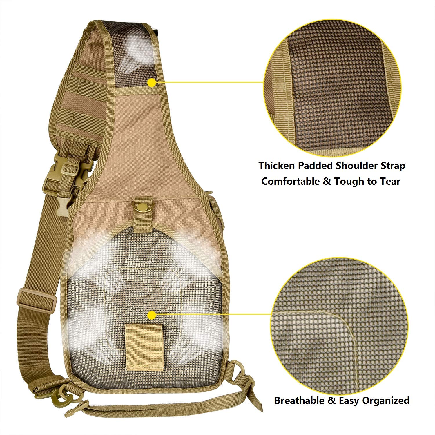 CVLIFE Tactical Sling Bag Pack Military Rover Shoulder Sling Backpack Molle Range Bag EDC Small Day Pack with Padding Pocket