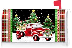 Texupday Christmas Tree Red Truck Snowflakes Decoration Mailbox Cover with Magnetic Strip Winter Mailbox Wraps Post Letter Box Cover Standard Size 21" X 18" Garden Outdoor Yard Decor