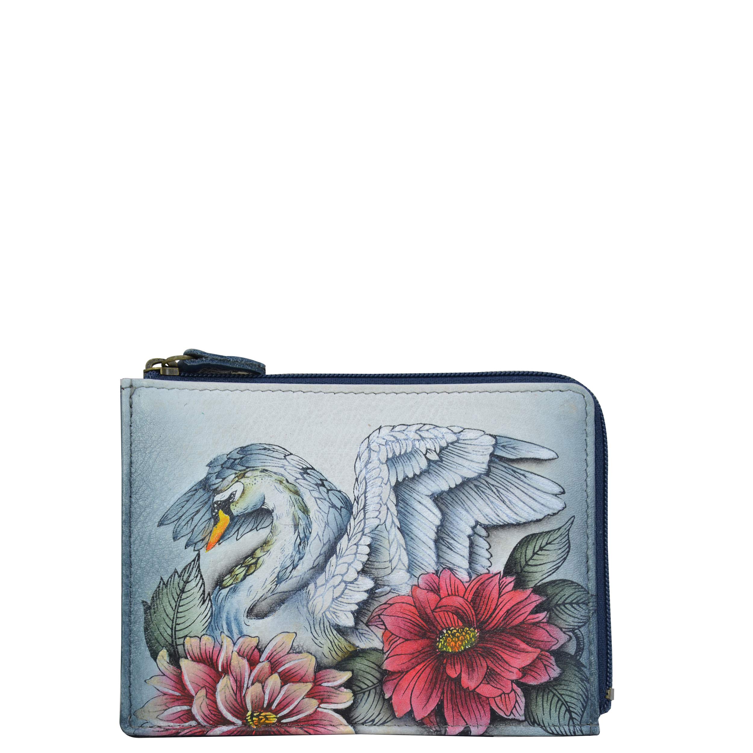 Anuschka Women’s Genuine Leather Card & Coin Case - Hand Painted Original Artwork - Swan Song