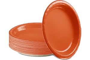 Amcrate Disposable Paper Plates Orange, 6 3/4 Inches Paper Dessert Plates, Strong and Sturdy Disposable Plates for Party, Dinner, Holiday, Picnic, or Travel Party Plates, Pack of 50