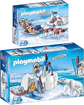Playmobil Action Set En 2 Parties 9056 9057 Ranger Polaire Avec Ours Blanc Traîneau Tiré Par Des Chiens