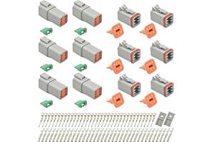 ALFOCI 6 Set 6 Pin Waterproof Connector Automotive Electrical Butt, Deutsch DT Connector Kit with 40 Pairs 16# Stamped Contacts, 12 Pcs Sealing Plugs and 3 Stent for Car Truck Boat, 122 PCS