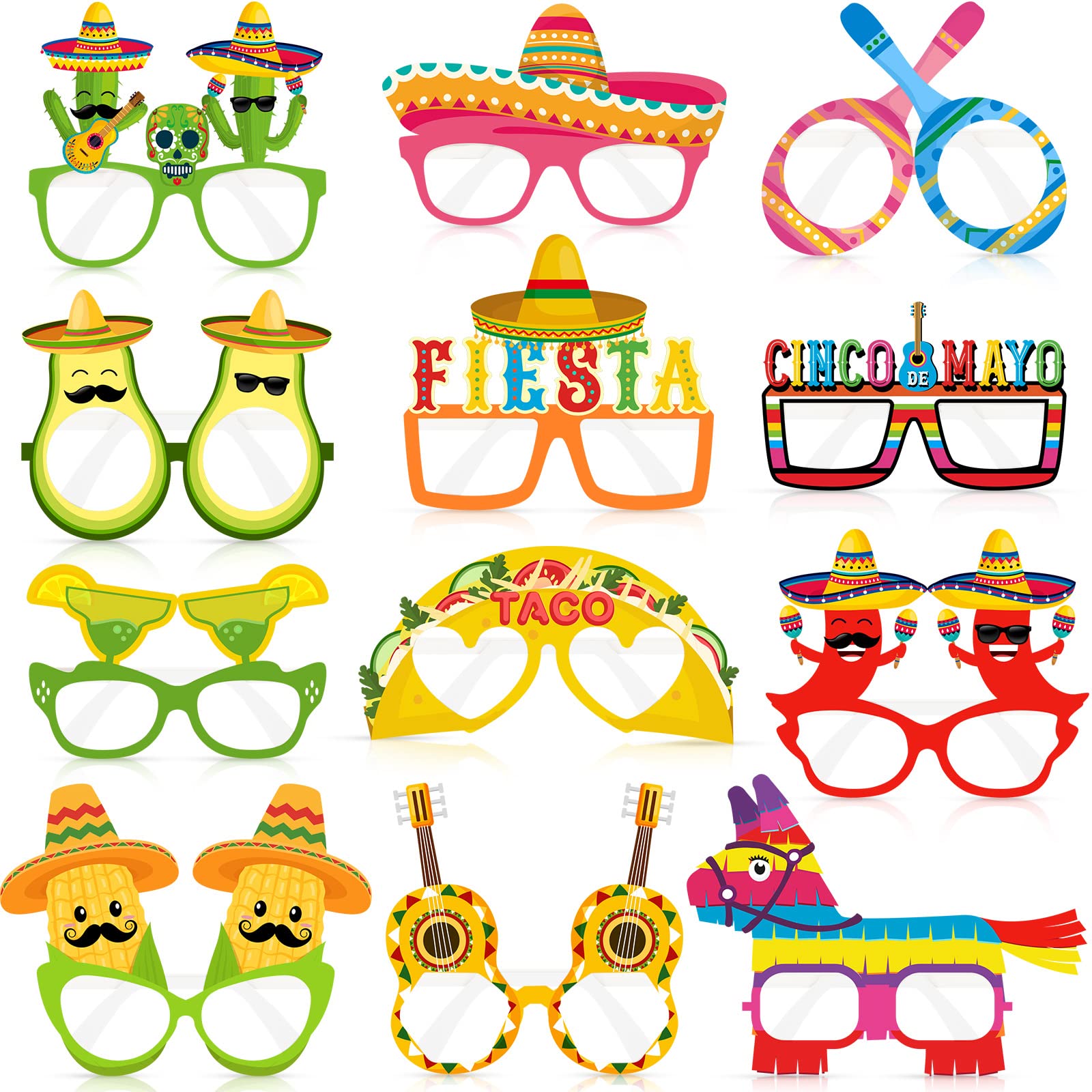 Photo 1 of 12 Pairs Fiesta Party Decorations Mexican Themed Paper Eyeglasses Mexican Party Decorations Fiesta Themed Supplies Cinco De Mayo Glasses Taco Cactus Piñata Photo Props