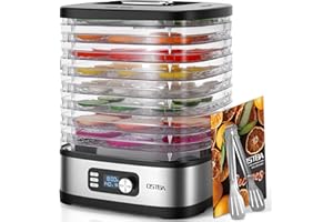 OSTBA 8-Tray Food Dehydrator, 72H Timer & Temp Control up to 158℉, Includes 8 Mesh Sheets, 1 Fruit Roll Tray, 1 Tongs, Recipe