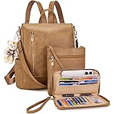 Soperwillton Women Fashion Backpack Purse Anti-Theft Leather Shoulder Bag Travel Multi Pockets Handbag Wallet Set 3pcs