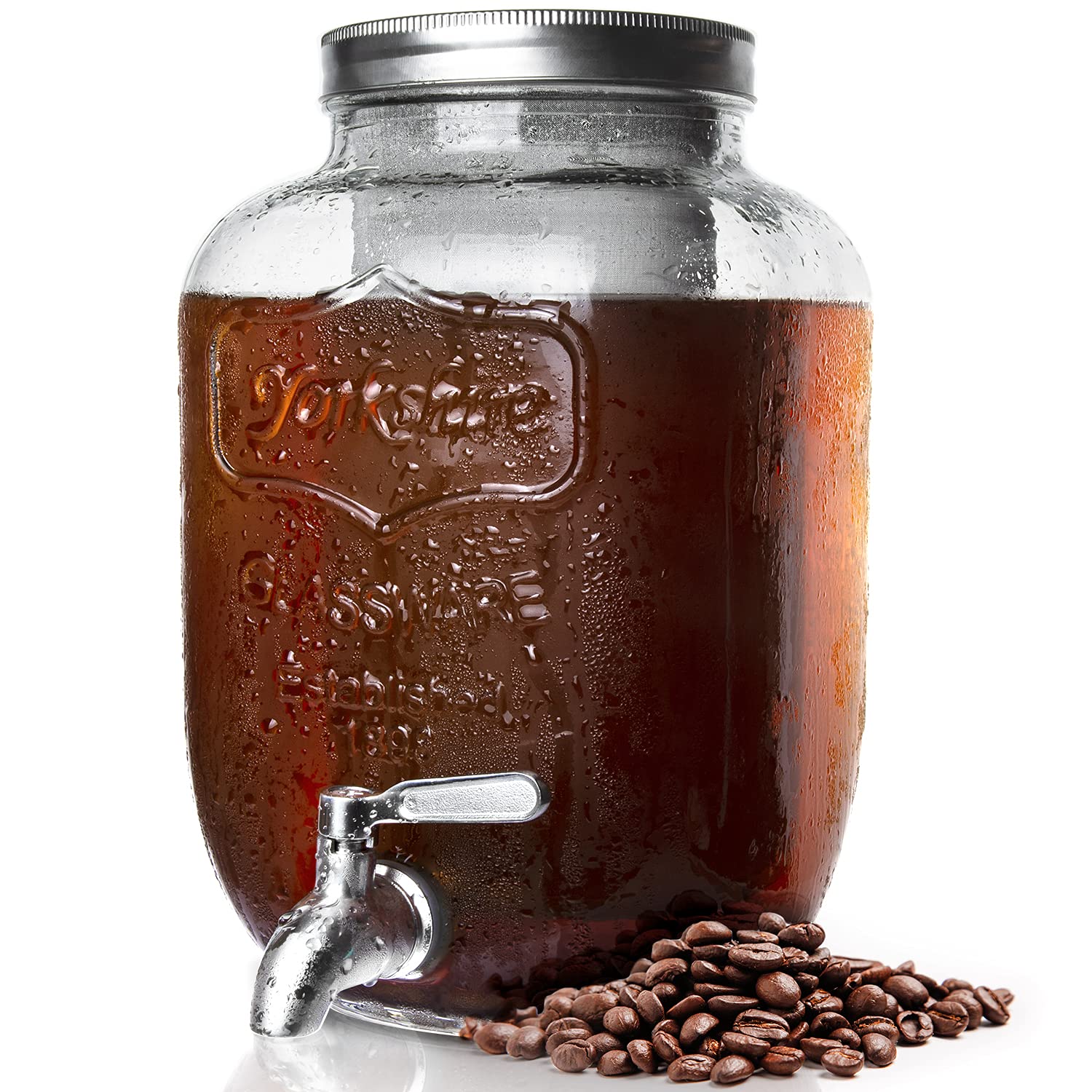 Cold Brew Coffee Maker 1 Gallon, Cold-Brew Maker with Stainless Steel Spigot and Removable Mesh Filter,Cold Brew Pitcher with Extra Thick Glass Carafe, Large Cold Brew Container for Coffee or Tea