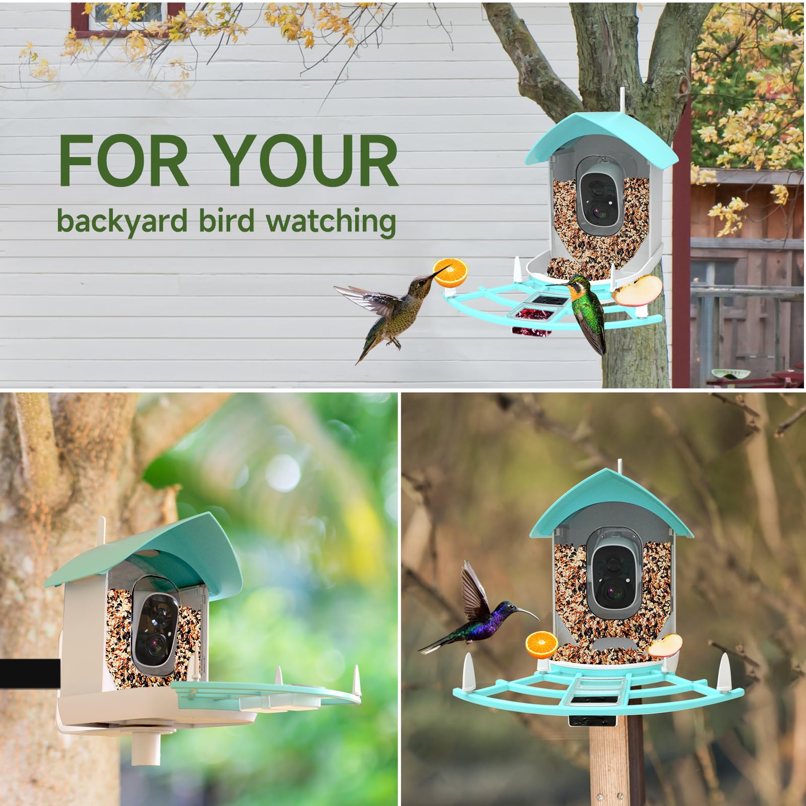 Gyozol Smart Bird Feeder with Camera,AI Identify Birds Breed,Solar Powered WiFi FHD 2K Live View Camera,Auto Capture Video,Backyard Garden Bird Watching,Motion Detection,Cloud and SD Card Storage,Blue