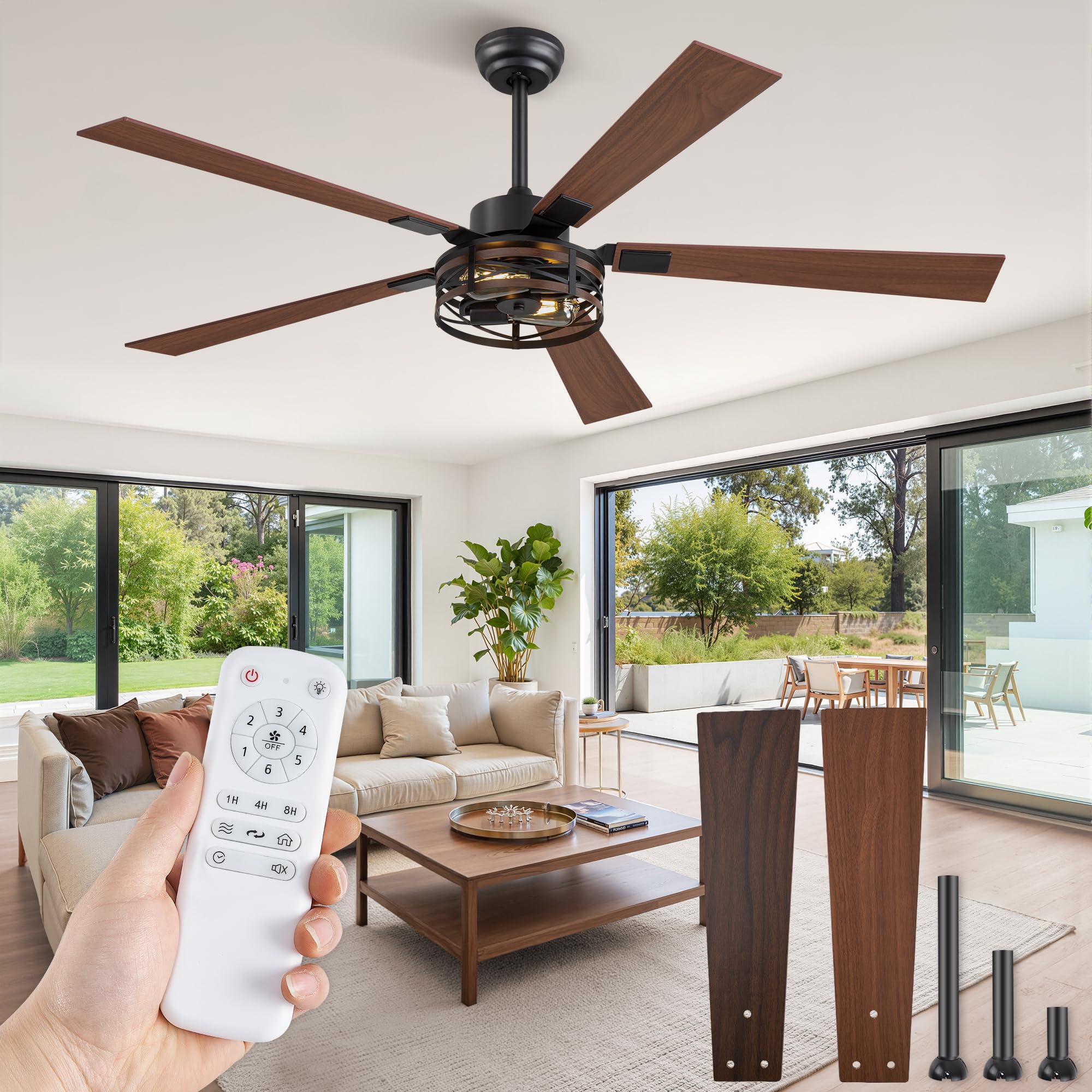 Photo 1 of (unknown if complete) Farmhouse Ceiling Fans with Light, 60 Inch Bedroom Ceiling Fan with Lights, 6-Speed Adjustable, Quiet and Reversible DC Motor