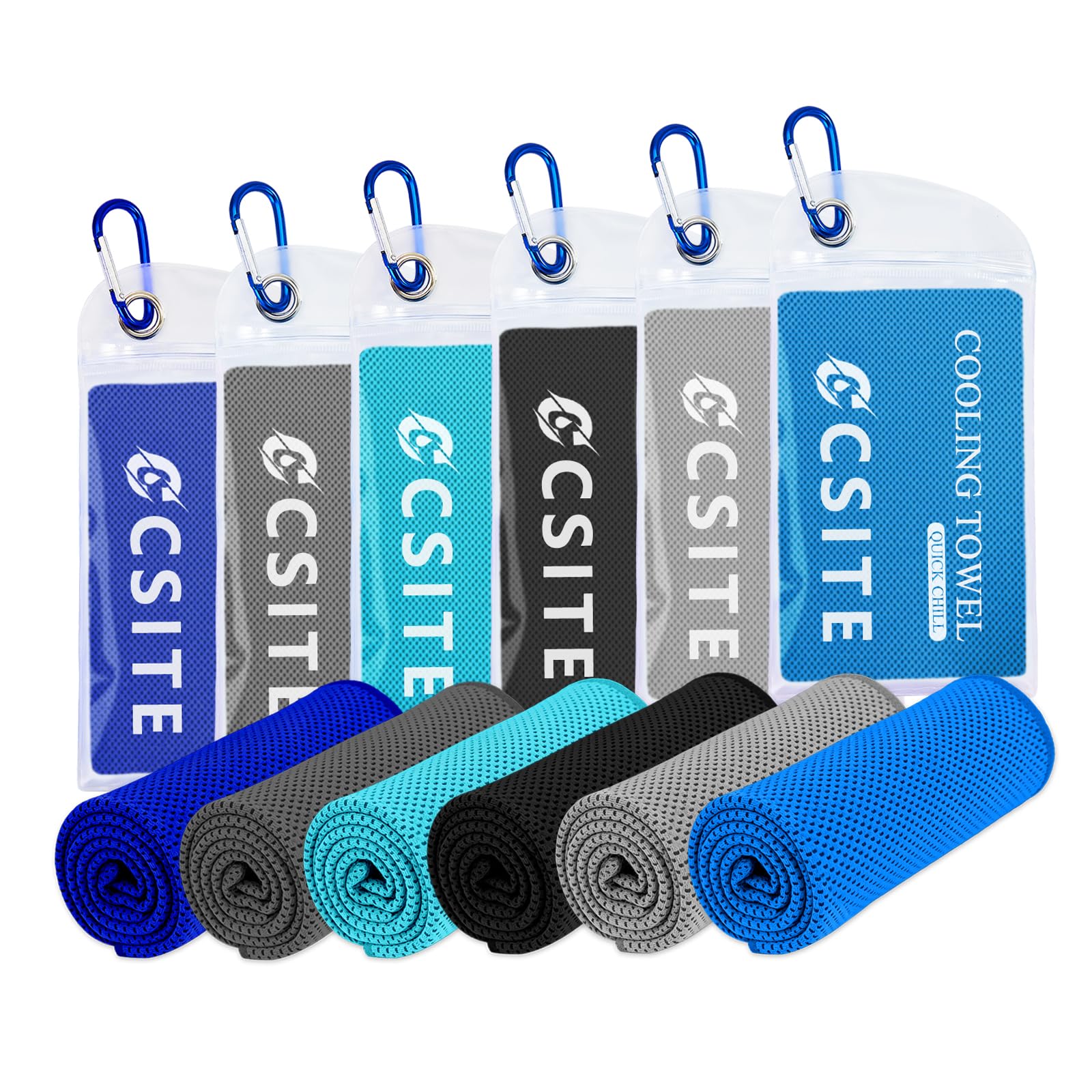 CSITE 6 Pack Cooling Towels (47"x12") for Neck and Face, Ice Towel for Hot Weather, Soft Breathable Chilly Gym Towels, Microfiber Towel for Work Out, Yoga, Running, Camping & More Activities