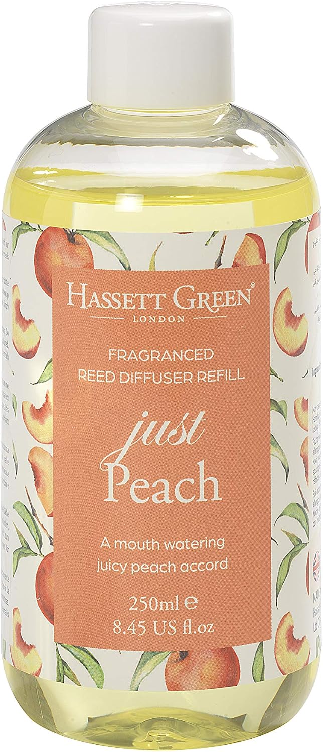Hassett Green London - Just Peach - Fragrance Oil Reed Diffuser Refill - Larger Size 250ml Bottle, 250 ml (Pack of 1)