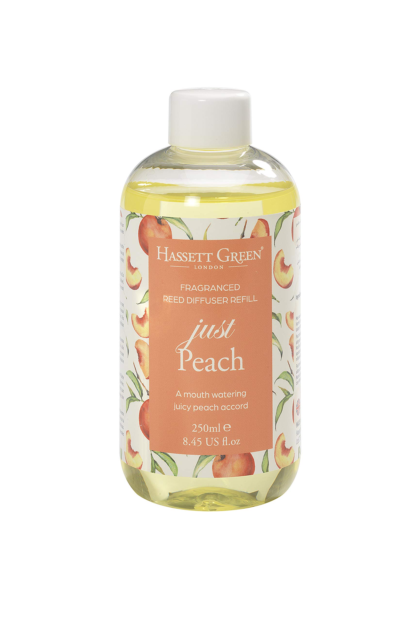 Hassett Green London - Just Peach - Fragrance Oil Reed Diffuser Refill - Larger Size 250ml Bottle