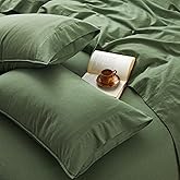 OnlySet 3Pcs Organic Linen Sheets Twin Size, 100% French Linen from Normandy, Breathable Forest Green Bed Sheets Twin Sheet Set with 16 Inch Deep Pocket, 1 Flat Sheet, 1 Fitted Sheet, 1 Pillowcases