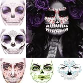 HyperFun Day Of The Dead Face Jewels For Women 5 Pack Skull Face Gems Skeleton Face Stickers For Halloween Cosplay Party Makeup