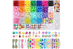 Funtopia Pony Beads for Bracelets, 1042 Pcs Bracelet Making Kit with 26 Colors Pony Beads, 200 Letter Beads, Assorted Clay Ch