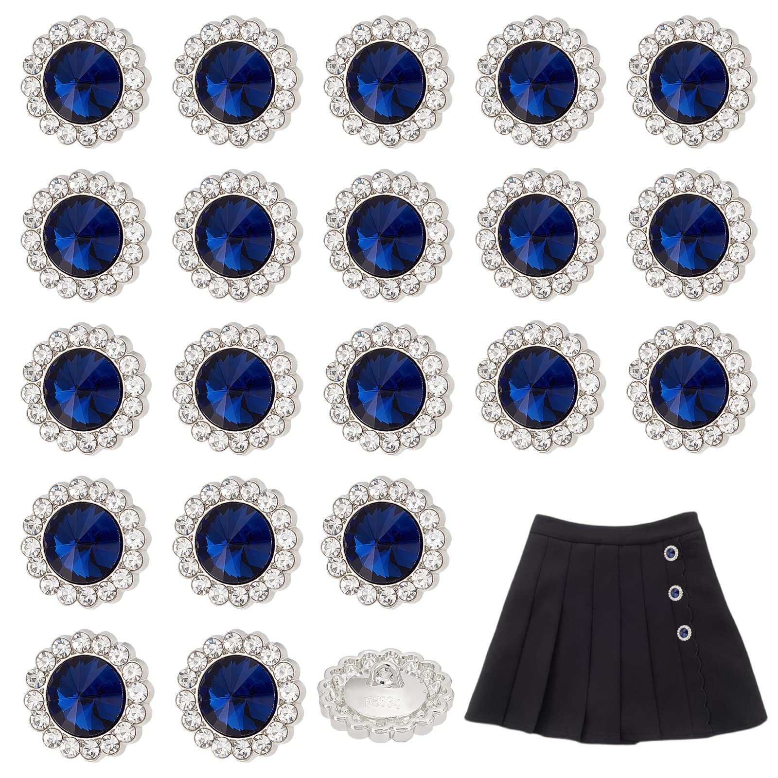 AHANDMAKER 20 Pcs Shank Buttons, 20 mm Alloy Rhinestone Buttons for Sewing, Vintage Sewing Button for Shirt, Coats, Blazer, Dress and DIY Crafting Decorations（Midninght Blue）